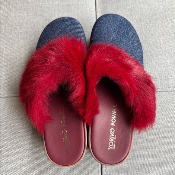 Yoshiko Powell Denim Clogs with real Fur - Picture 7 of 7